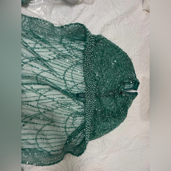 Dubai Arabia Nude Mermaid Long Cape Luxury Evening Dresses Gowns - Picture 13 of 16